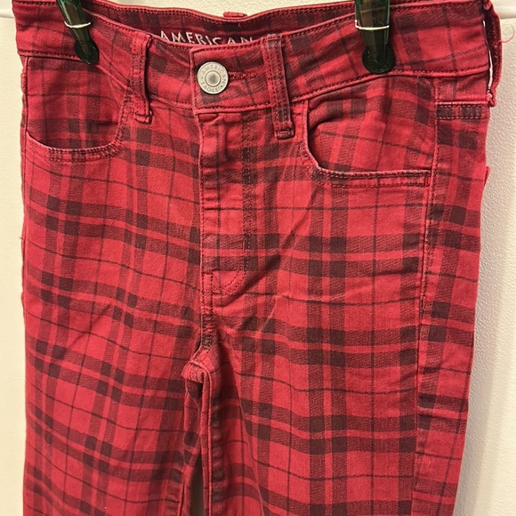 American Eagle Women’s Red Plaid Jeggings Size 2 - Picture 2 of 8